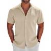 imageCOOFANDY Mens Button Down Shirts Short Sleeve Casual Shirts Summer Beach Linen Shirts with PocketBeige