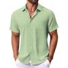 imageCOOFANDY Mens Button Down Shirts Short Sleeve Casual Summer Shirts Beach Wedding Shirt with PocketLight Green