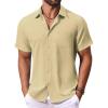 imageCOOFANDY Mens Button Down Shirts Short Sleeve Casual Summer Shirts Beach Wedding Shirt with PocketLight Khaki