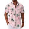 imageCOOFANDY Mens Button Down Short Sleeve Shirt Casual Cotton Summer Beach Linen Wedding Shirts with PocketPinkcoconut Tree