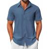 imageCOOFANDY Mens Button Down Short Sleeve Shirts Casual Cotton Shirts Summer Beach Shirt with PocketDenim Blue