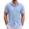 imageCOOFANDY Mens Button Down Short Sleeve Shirts Casual Textured Shirt with Pocket Summer Beach Wedding ShirtsClean Blue