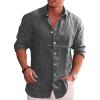 imageCOOFANDY Mens Casual Button Down Shirt Long Sleeve Linen Chambray ShirtFlecking Black