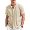 imageCOOFANDY Mens Casual Button Down Shirt Short Sleeve Textured Summer Cuban Beach ShirtsKhaki