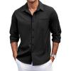 imageCOOFANDY Mens Casual Button Down Shirts Long Sleeve Untucked Shirts Regular Fit Linen ShirtBlack