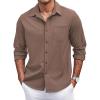 imageCOOFANDY Mens Casual Button Down Shirts Long Sleeve Untucked Shirts Regular Fit Linen ShirtBrown