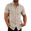 imageCOOFANDY Mens Casual Button Down Shirts Short Sleeve Linen Shirts Summer Beach Dress ShirtLight Khaki