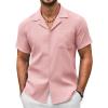 imageCOOFANDY Mens Casual Button Down Shirts Short Sleeve Summer Beach Shirt Fashion Textured Shirts with PocketPink