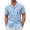 imageCOOFANDY Mens Casual Button Down Shirts Short Sleeve Summer Beach Shirt Fashion Textured Shirts with PocketSky Blue