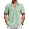 imageCOOFANDY Mens Casual Button Down Shirts Short Sleeve Textured Shirt Summer Beach Shirts for MenIce Green