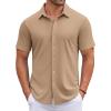 imageCOOFANDY Mens Casual Button Down Shirts Short Sleeve Wrinkle Free Shirt Untucked Summer Stretch Dress ShirtKhaki