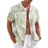 imageCOOFANDY Mens Casual Cotton Linen Shirt Short Sleeve Button Up Shirts Summer Beach TopLight Green White  Plam Leaf