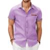 imageCOOFANDY Mens Casual Cotton Short Sleeve Button Down Dress Shirt Plaid Collar Denim Work ShirtsA  Purple  No Pocket