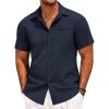 imageCOOFANDY Mens Casual Linen Shirt Short Sleeve Button Down Shirt Summer Beach Hawaiian ShirtsNavy Blue