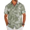 imageCOOFANDY Mens Casual Linen Shirt Short Sleeve Button Down Shirt Summer Beach Shirts with PocketGreenwhite Leaves