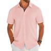 imageCOOFANDY Mens Casual Linen Shirt Short Sleeve Button Down Shirt Summer Beach Shirts with PocketPink