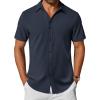 imageCOOFANDY Mens Casual Shirts Short Sleeve Button Down Shirt Wrinkle Free Summer ShirtNavy Blue