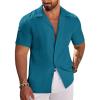imageCOOFANDY Mens Casual Shirts Short Sleeve Button Down Shirts Fashion Textured Summer Beach ShirtTeal