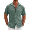 imageCOOFANDY Mens Casual Short Sleeve Button Down Shirts Cuban Linen Textured Shirt Summer Beach WearGrey Green