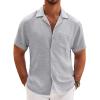 imageCOOFANDY Mens Casual Short Sleeve Button Down Shirts Cuban Linen Textured Shirt Summer Beach WearLight Gray