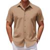 imageCOOFANDY Mens Casual Short Sleeve Button Down Shirts Untucked Dress Shirts Wrinkle Free Summer Wedding Shirts SolidKahki