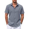 imageCOOFANDY Mens Casual Summer Beach Shirt Button Down Short Sleeve Shirts Vacation Shirt Cotton Linen ShirtsBlue Gray