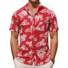 imageCOOFANDY Mens Casual Summer Beach Wrinkle Free Shirts Short Sleeve Button Down Lightweight Untucked Textured ShirtZred Flower