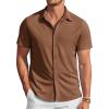 imageCOOFANDY Mens Casual Wrinkle Free Shirts Short Sleeve Button Down Summer Stretch Dress ShirtLight Brown