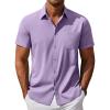 imageCOOFANDY Mens Cool Button Down Shirt Short Sleeve Summer Beach Shirts Linen Texture Casual Shirts with PocketPurple