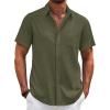imageCOOFANDY Mens Cotton Linen Shirts Short Sleeve Casual Shirts Summer Button Down Shirt Linen Beach Vacation ShirtArmy Green