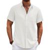 imageCOOFANDY Mens Cotton Linen Shirts Short Sleeve Casual Shirts Summer Button Down Shirt Linen Beach Vacation ShirtAwhite