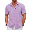 imageCOOFANDY Mens Cuban Guayabera Shirt Casual Short Sleeve Button Down Shirts Summer Beach ShirtsLight Purple