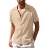 imageCOOFANDY Mens Cuban Guayabera Shirt Short Sleeve Button Down Shirts Casual Summer Beach Linen ShirtsA  Dark Khaki