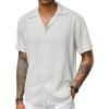 imageCOOFANDY Mens Cuban Guayabera Shirt Short Sleeve Button Down Shirts Casual Summer Beach Linen ShirtsA  White