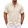 imageCOOFANDY Mens Cuban Guayabera Shirt Short Sleeve Button Down Shirts Casual Summer Beach ShirtsBeige