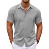 imageCOOFANDY Mens Cuban Guayabera Shirt Short Sleeve Button Down Shirts Casual Summer Beach ShirtsLight Grey