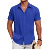 imageCOOFANDY Mens Cuban Guayabera Shirt Short Sleeve Button Down Shirts Summer Beach Vacation ShirtsBright Royal