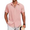 imageCOOFANDY Mens Cuban Guayabera Shirt Short Sleeve Button Down Shirts Summer Beach Vacation ShirtsPink