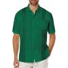 imageCOOFANDY Mens Cuban Guayabera Shirt Short Sleeve Linen Button Down Shirts Casual Summer Beach TopsGreen