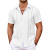 imageCOOFANDY Mens Cuban Guayabera Shirt Summer Beach Vacation Shirt Casual Short Sleeve Button Down Resort WearAwhite