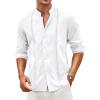imageCOOFANDY Mens Cuban Guayabera Shirts Casual Long Sleeve Button Down Shirts Band Collar Linen Summer Beach ShirtsAwhite