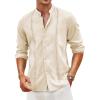imageCOOFANDY Mens Cuban Guayabera Shirts Casual Long Sleeve Button Down Shirts Band Collar Linen Summer Beach ShirtsBeige