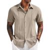 imageCOOFANDY Mens Cuban Guayabera Short Sleeve Shirt Casual Summer Beach Tops Button Down Untucked ShirtsKhaki