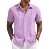imageCOOFANDY Mens Cuban Guayabera Short Sleeve Shirt Casual Summer Beach Tops Button Down Untucked ShirtsLight Purple