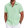 imageCOOFANDY Mens Cuban Guayabera Summer Beach Short Sleeve Casual Vacation Wedding ShirtIce Green