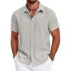 imageCOOFANDY Mens Cuban Guayabera Summer Beach Short Sleeve Casual Vacation Wedding ShirtLight Gray