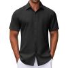 imageCOOFANDY Mens Dress Shirts Button Down Short Sleeve Shirt Summer Shirts Business Casual Wedding ShirtBlack