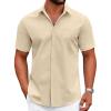 imageCOOFANDY Mens Dress Shirts Short Sleeve Business Casual Shirts Regular Fit Casual Button Down Untucked ShirtsKhaki