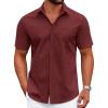 imageCOOFANDY Mens Dress Shirts Short Sleeve Business Casual Shirts Regular Fit Casual Button Down Untucked ShirtsWine Red