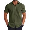 imageCOOFANDY Mens Dress Shirts Short Sleeve Lightweight Wrinkle Free Untucked Button Down ShirtArmy Green